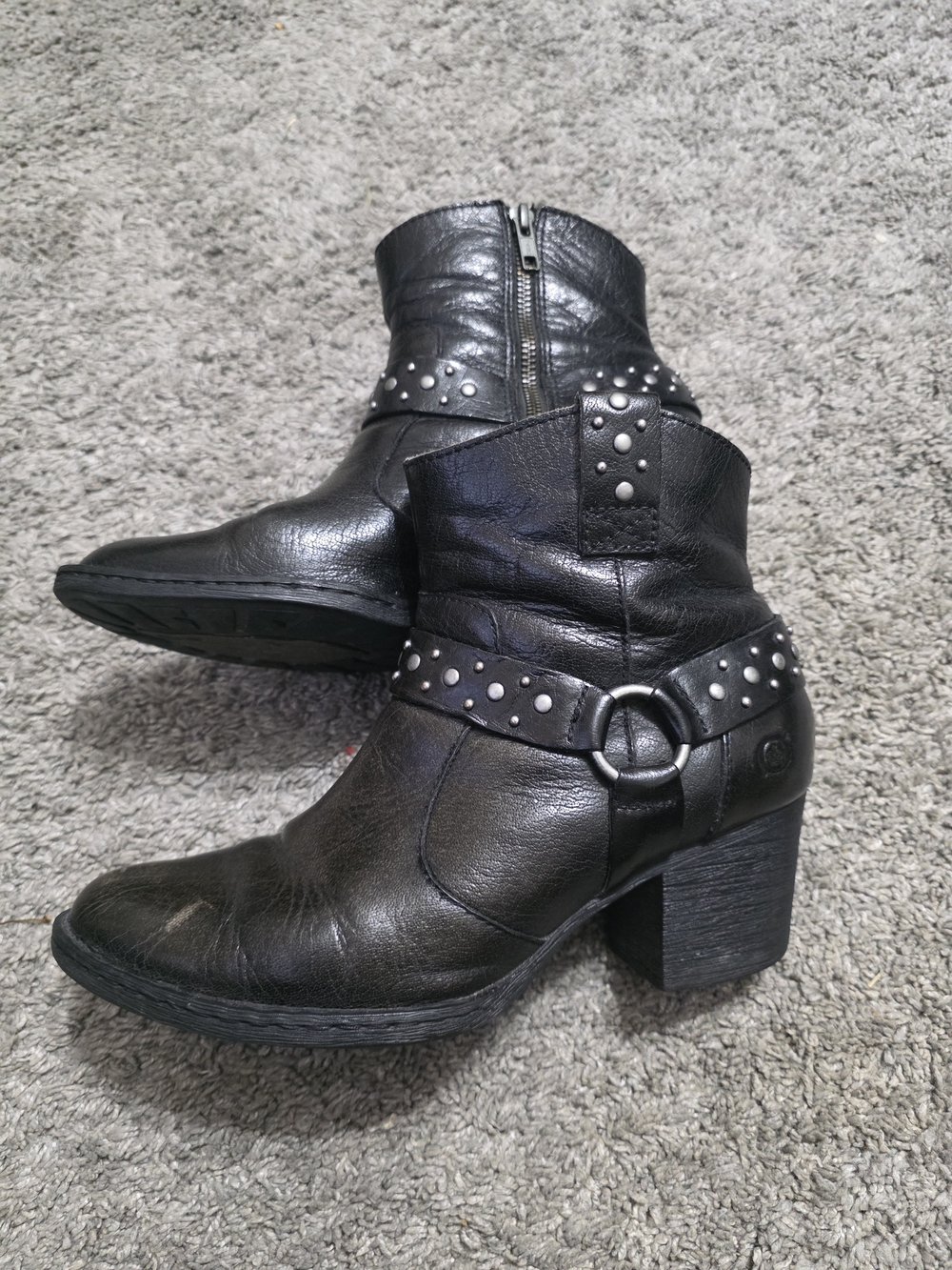 Born Black Studded Leather Ankle Booties